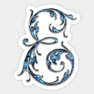 Ornate Blue Silver Letter E Sticker